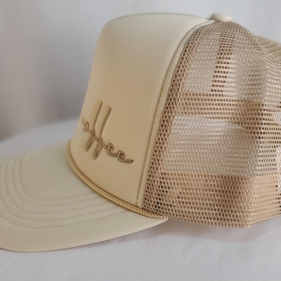 "Coffee" Light Beige Snap Back Mesh Trucker Ball Cap Hat - Barista Collection - Picture 3 of 3